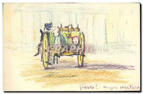 Ansichtskarte AK Fantaisie (dessin a la main)  Enfants Chariot