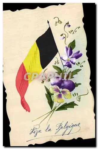 Cartes postales Fantaisie (dessin a la main)  Fleurs Drapeau Belgique