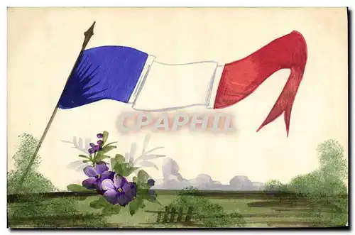Ansichtskarte AK Fantaisie (dessin a la main)  Fleurs Drapeau