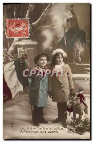 Cartes postales Fantaisie Enfant Poupee Militaria Ours en peluche
