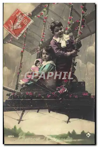 Ansichtskarte AK Fantaisie Enfant Avion Aviation Poupee