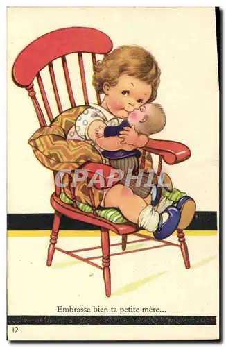 Cartes postales Fantaisie Enfant Poupee Embrasse bien ta petite mere