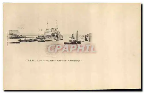Ansichtskarte AK Bateau de Guerre Brest L'entree du port et sortie du Charlemagne