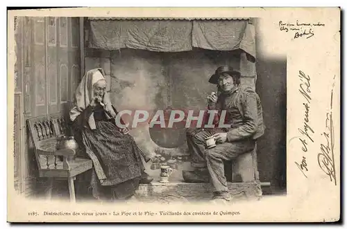 Cartes postales Folklore Distractions des vieux jours La pipe et le Flip Vieillards des environs de Quimper