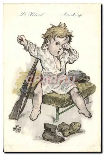 Cartes postales Militaria Le reveil Enfant