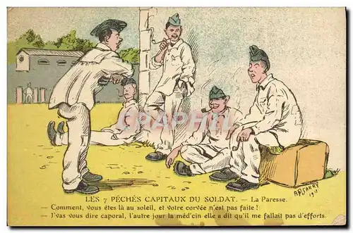 Cartes postales Militaria Les 7 peches capitaux du soldat La paresse