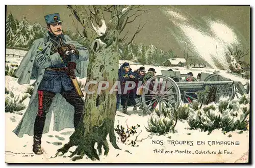 Ansichtskarte AK Militaria Nos troupes en campagne Artillerie montee Ouverture du feu