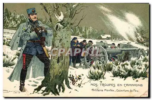 Cartes postales Militaria Nos troupes en campagne Artillerie montee Ouverture du feu