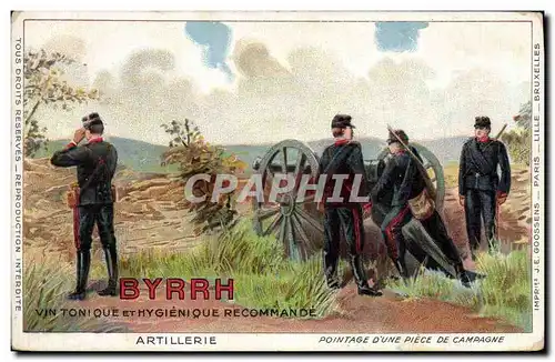 Cartes postales Militaria Byrrh Vin tonique Artillerie Pointage d'une piece de campagne