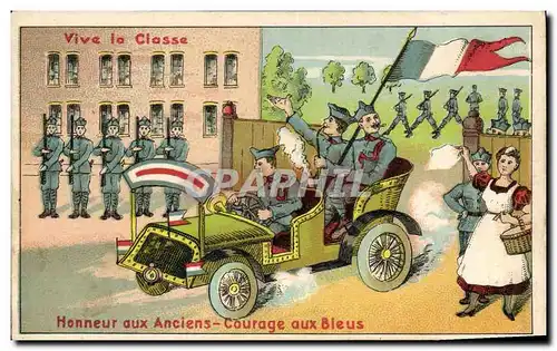 Cartes postales Militaria Vive la classe Honneur aux Anciens Courage aux Bleus Automobile
