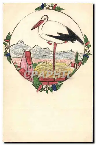 Cartes postales Fantaisie (dessin a la main) Cigogne