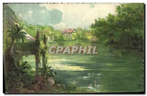 Cartes postales Fantaisie (dessin a la main) Paysage Cygne