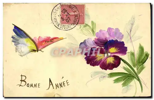 Ansichtskarte AK Fantaisie (dessin a la main) Fleurs Papillon