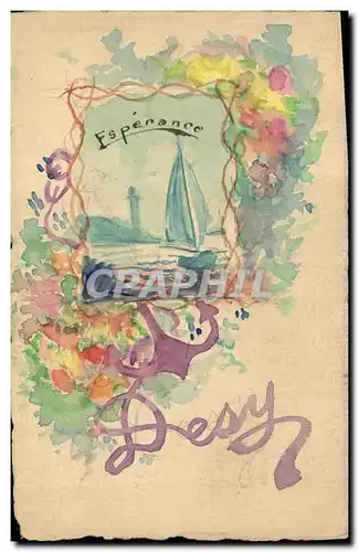 Cartes postales Fantaisie (dessin a la main)  Phare Ancre Bateau