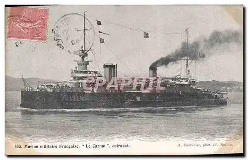 Ansichtskarte AK Bateau de GuerreMarine militaire francaise francaise Le Carnot cuirasse