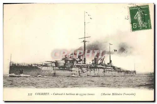 Ansichtskarte AK Bateau de GuerreCourbet Cuirasse a turbines de 23500 tonnes (Marine Militaire Francaise)