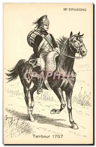 Cartes postales Militaria Tambour 1767 18eme Dragons