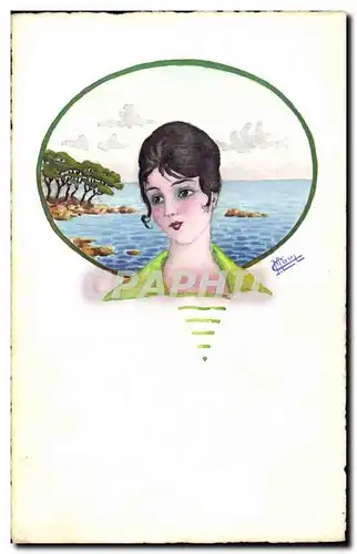 Ansichtskarte AK Fantaisie (dessin a la main) Femme