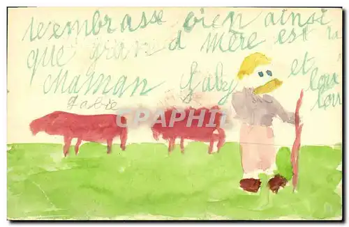 Ansichtskarte AK Fantaisie (dessin a la main) Enfant Berger