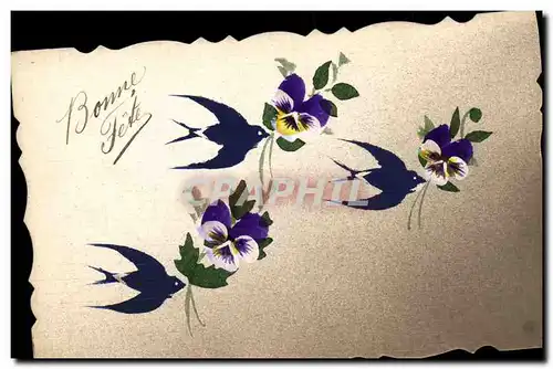 Cartes postales Fantaisie (dessin a la main) Fleurs Hirondelles