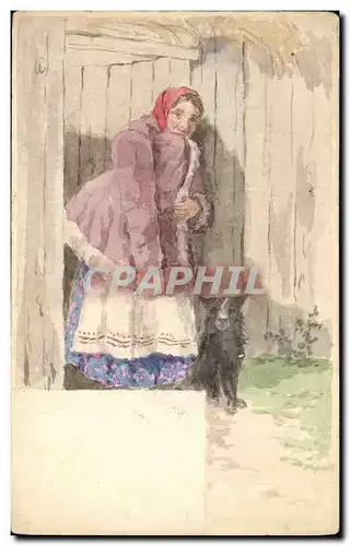 Ansichtskarte AK Fantaisie (dessin a la main) Femme Chien