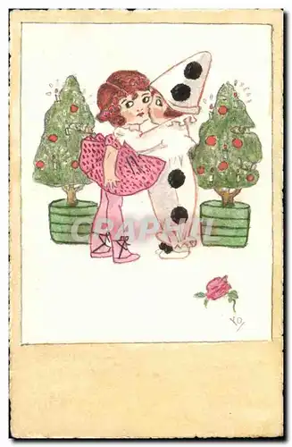 Ansichtskarte AK Fantaisie (dessin a la main) Enfants Pierrot