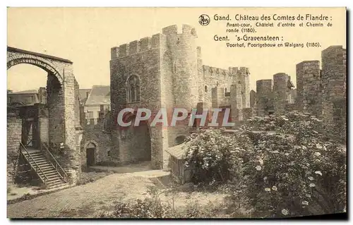 Cartes postales Gand Chateau des Comtes de Flandre Avant cour Chatelet d'entree et chemin de ronde (1180)