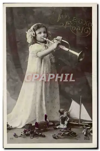 Cartes postales Fantaisie Poupee Enfant Trompette  Joyeux Noel