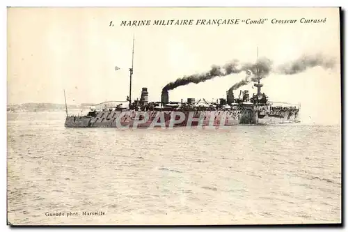 Ansichtskarte AK Bateau de Guerre Marine Militaire Francaise Conde croiseur cuirasse Photo au dos soldats colonia