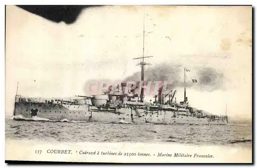 Ansichtskarte AK Bateau de Guerre Courbet Cuirasse a turbines de 23500 tonnes Marine Militaire Francaise