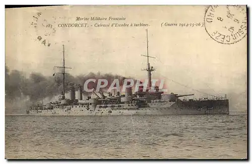 Ansichtskarte AK Bateau de Guerre Marine Militaire Francaise Condorcet Cuirasse d'escadre a turbines (Guerre 1914