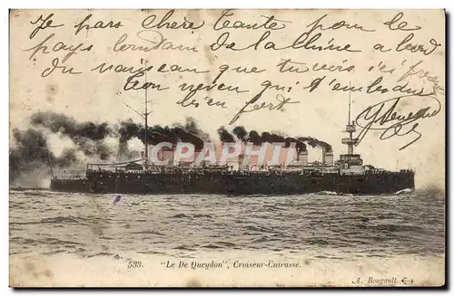 Ansichtskarte AK Bateau de Guerre Le De Queydon croiseur cuirasse