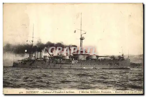 Cartes postales Bateau de Guerre Diderot cuirasse d'escadre a turbines Marine Militaire Francaise Guerre 1914 15