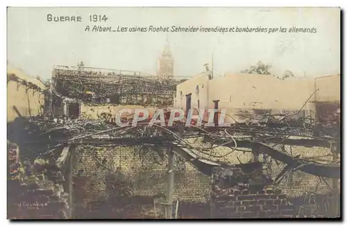 Ansichtskarte AK Militaria Guerre 1914 Albert Les usines Roehet Schneider incendiees et bombardees par les allema