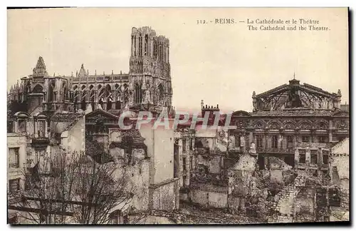 Cartes postales Militaria Reims La Cathedrale et le Theatre