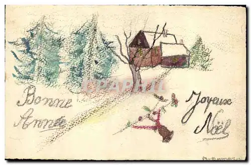 Cartes postales Fantaisie (dessin a la main ) Bonne Annee Joyeux Noel