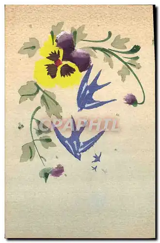Cartes postales Fantaisie (dessin a la main ) Fleurs Hirondelles