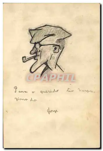 Cartes postales Fantaisie (dessin a la main ) Homme a la pipe Tabac