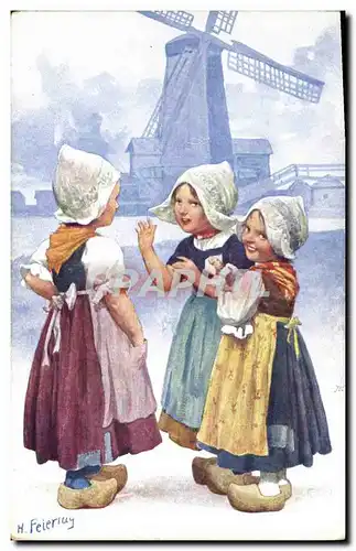 Cartes postales Fantaisie Enfants Poupee Moulin a vent Folklore Hollande