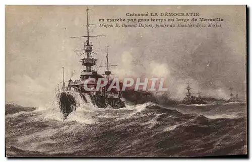 Ansichtskarte AK Bateau de guerre Cuirasse La Democratie en marche par gros temps au large de Marseille