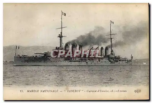 Cartes postales Bateau de guerre Marine Nationale Diderot Cuirasse d'Escadre