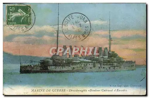 Cartes postales Bateau de guerre Dreadnoughts Danton Cuirasse d'escadre