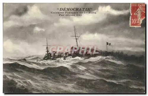 Cartes postales Bateau de guerre Democratie Cuirasse Francais de 1er rang