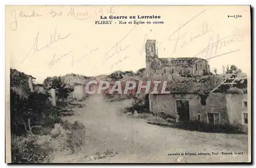 Cartes postales Militaria Flirey Rue et eglise en ruines