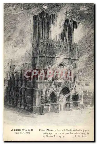 Cartes postales Militaria Reims La cathedrale