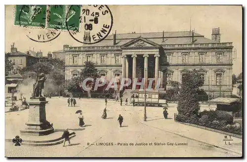 Cartes postales Palais de justice et statue Gay Lussac Limoges Tramway