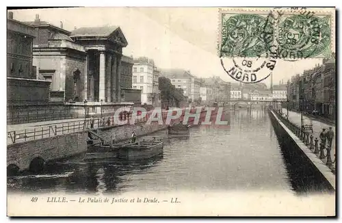 Cartes postales Palais de justice et la Deule Lille Bateau Peniche