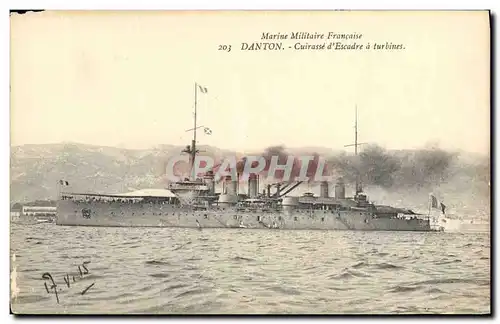 Cartes postales Bateau de guerre Danton Cuirasse d'escadre a turbines
