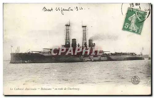 Cartes postales Bateau de guerre Le Cuirasse americain Delaware en rade de Cherbourg