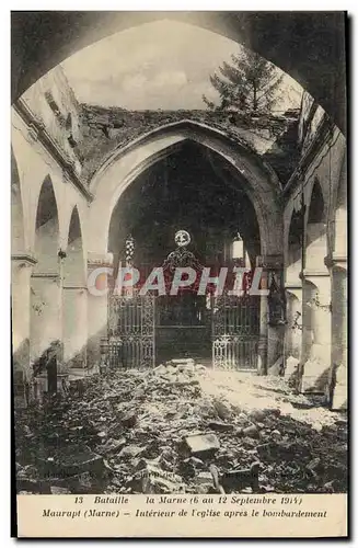 Ansichtskarte AK Militaria Maurupt Interieur de l'eglise apres la bombardement